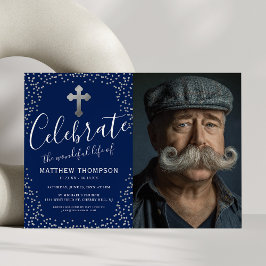 Invitación Celebración de la Vida Blue Silver Photo