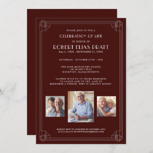 Invitación Celebración de la vida Borgoña Blanco Rojo 3 Foto