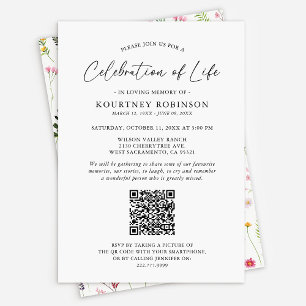 Invitación Celebración de la Vida Código QR Funeral Flor Si