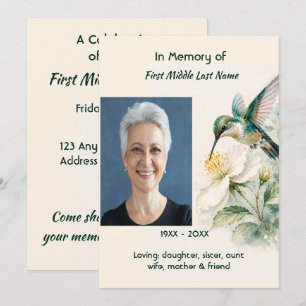 Invitación Celebración de la Vida Colibrí Flores Blancas