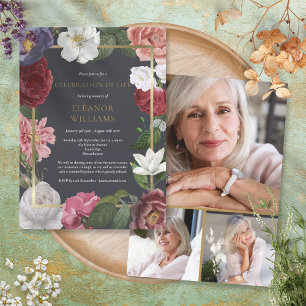 Invitación Celebración de la vida Collage de fotos florales p