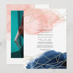 Invitación Celebración de la vida con acuarela azul marino y