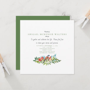 Invitación Celebración de la vida con aves funerales y granad