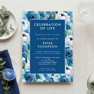 Invitación Celebración de la vida con borde floral azul