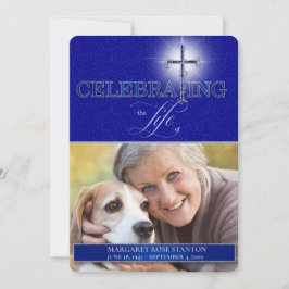 Invitación Celebración de la vida con cruz cristiana azul Fot
