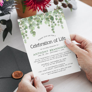 Invitación Celebración de la vida con eucalipto en acuarela