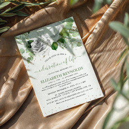 Invitación Celebración de la Vida con Flores Blancas y Verdor