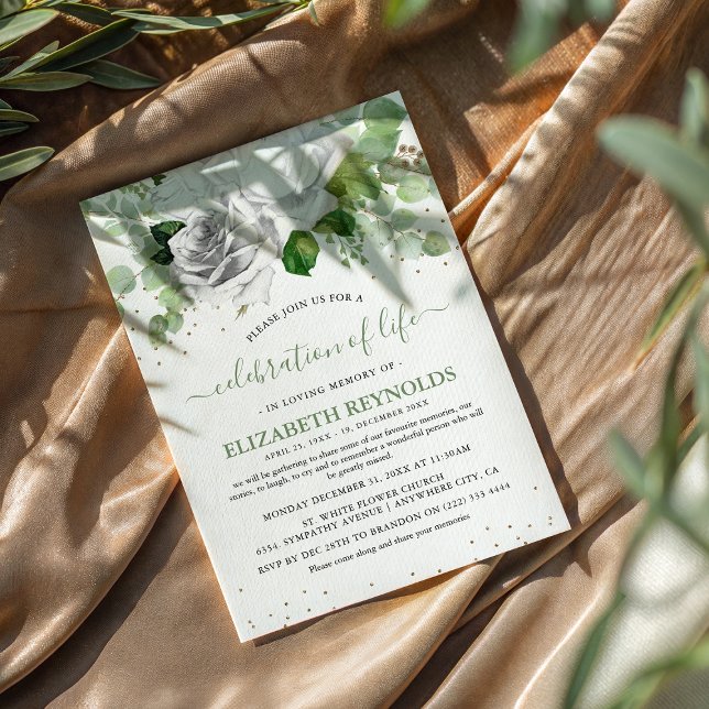 Invitación Celebración de la Vida con Flores Blancas y Verdor (Subido por el creador)