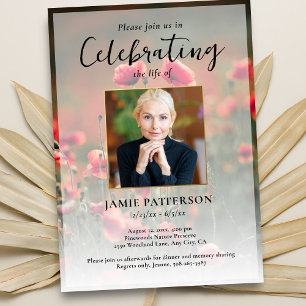 Invitación Celebración de la vida con flores de amapola, foto