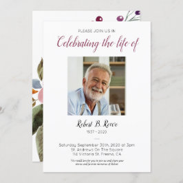 Invitación Celebración de la vida con flores de borgoña