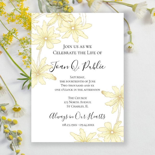 Invitación Celebración de la vida con flores de margarita ama (Subido por el creador)