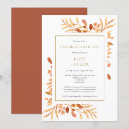 Invitación Celebración de la vida con follaje dorado de terra