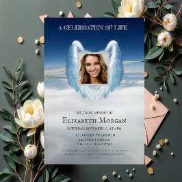 Invitación Celebración de la vida con foto de alas de ángel e