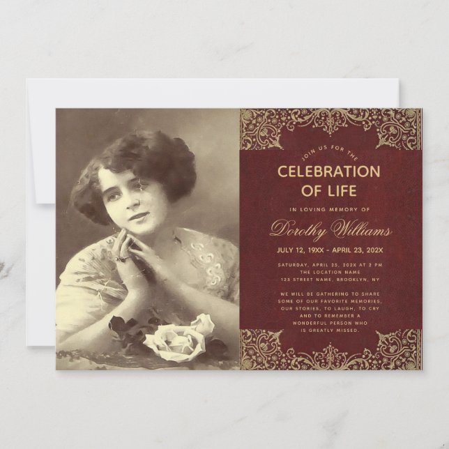 Invitación Celebración de la Vida con Foto del Funeral Burgun (Anverso)