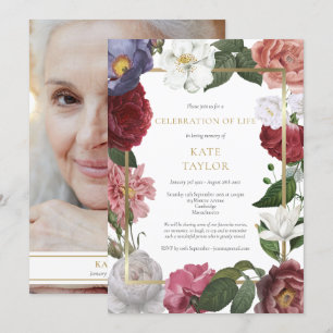 Invitación Celebración de la vida con foto en funeral floral