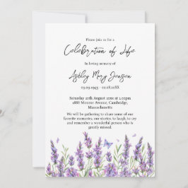 Invitación Celebración de la vida con fotos de lavanda Funera