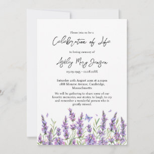 Invitación Celebración de la vida con fotos de lavanda Funera