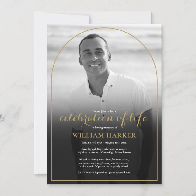 Invitación Celebración de la vida con fotos en blanco y negro (Anverso)