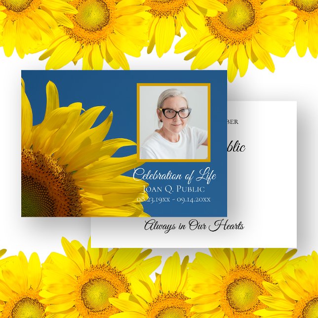 Invitación Celebración de la vida con girasol amarillo y ciel (Subido por el creador)