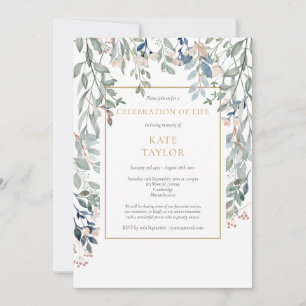 Invitación Celebración de la Vida con Hojas Florales Funerari