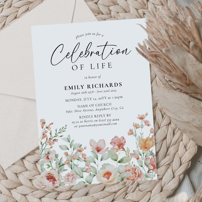 Invitación Celebración de la vida con la floral de la hierba  (Subido por el creador)