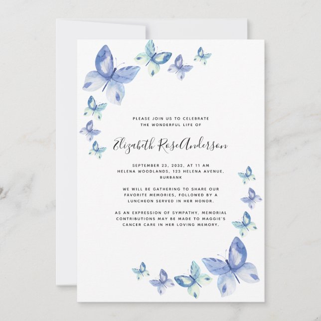 Invitación Celebración de la vida con las mariposas (Anverso)