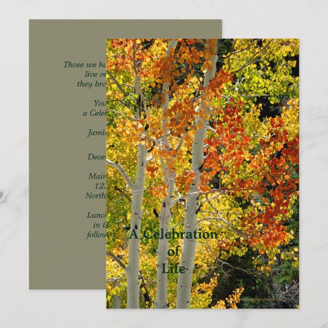 Invitación Celebración de la vida con tres ápenes en otoño (Anverso / Reverso)