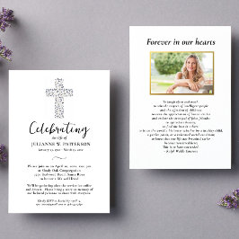 Invitación Celebración de la vida, cruz botánica, funeral
