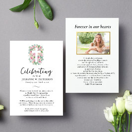 Invitación Celebración de la vida, cruz Rosa, foto, funeral