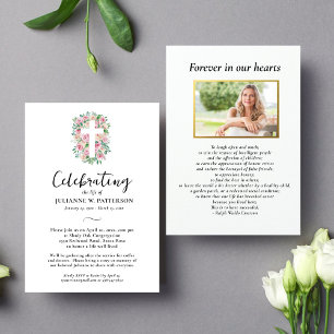 Invitación Celebración de la vida, cruz Rosa, foto, funeral