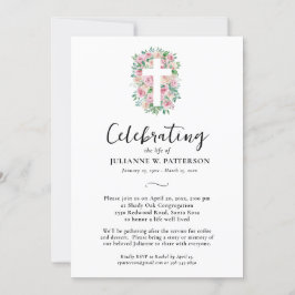 Invitación Celebración de la vida, cruz Rosa, foto, funeral