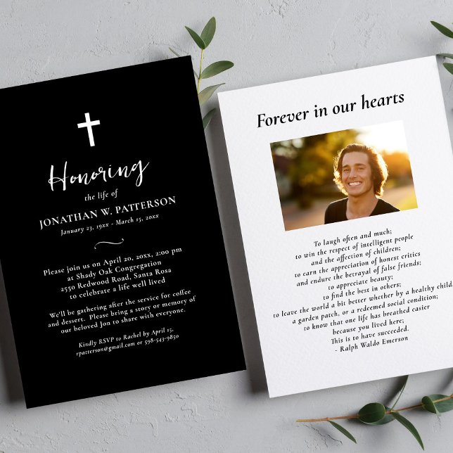 Invitación Celebración de la vida, cruz simple, Wake funeral (Subido por el creador)