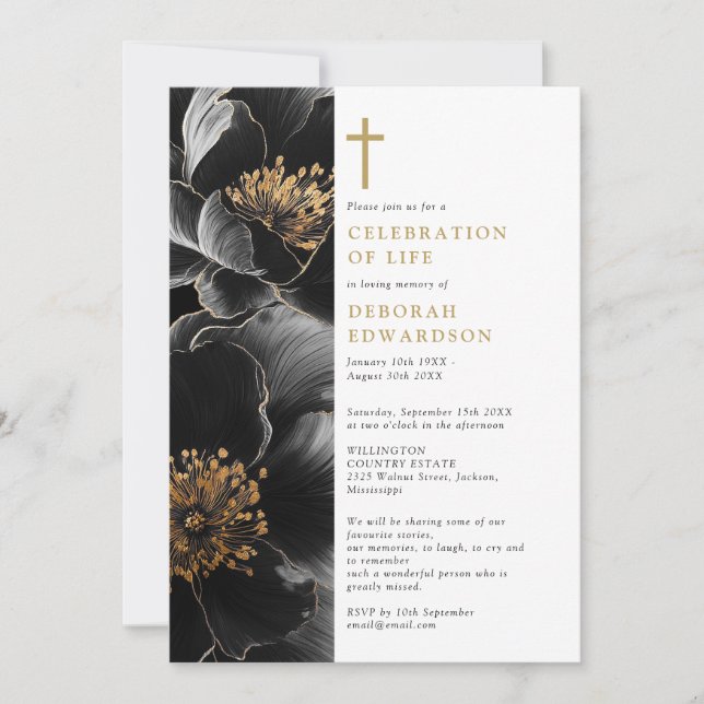 Invitación Celebración De La Vida De Floral Elegante Cristian (Anverso)