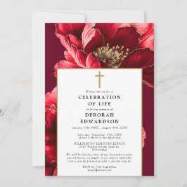 Invitación Celebración De La Vida De Floral Elegante Y Rojo C