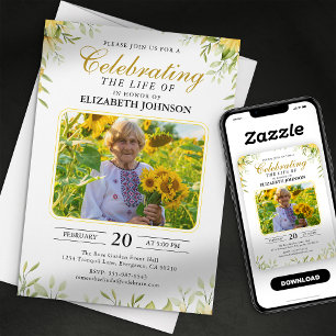 Invitación Celebración de la Vida de Girasoles Funeral Conmem