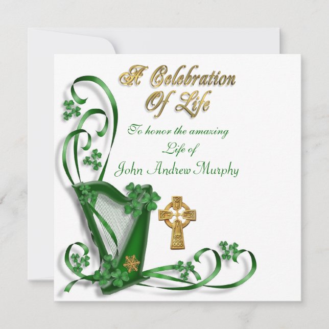 Invitación "Celebración de la vida" de Harp Irlandés (Anverso)