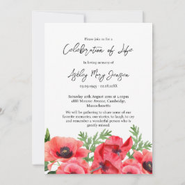 Invitación Celebración de la vida de la amapola Foto Funeral 