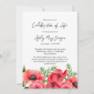 Invitación Celebración de la vida de la amapola Foto Funeral 