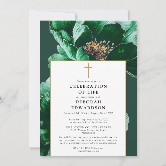 Invitación Celebración De La Vida De La Flora Verde Cristiana (Anverso)