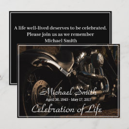 Invitación Celebración de la vida de la motocicleta negra y p