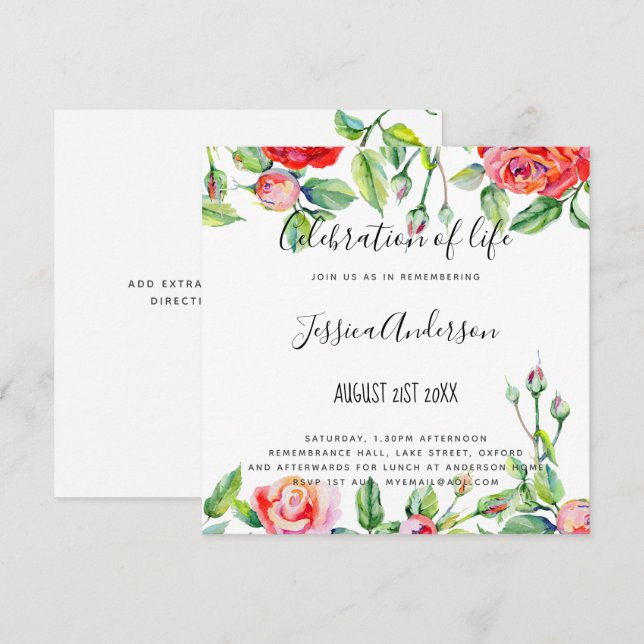 Invitación Celebración de la vida de la mujer - Roses rojos c (Anverso / Reverso)