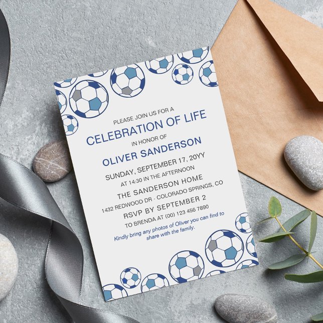 Invitación Celebración de la vida de la pelota de fútbol gris (Subido por el creador)