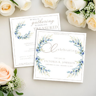 Invitación Celebración de la vida de la rama de oliva acuarel