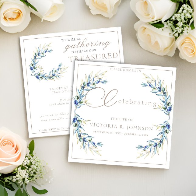 Invitación Celebración de la vida de la rama de oliva acuarel (Subido por el creador)