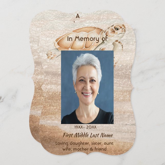 Invitación Celebración de la vida de la tortuga marina de Bea (Anverso / Reverso)