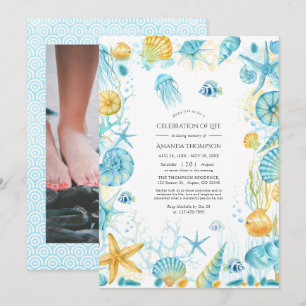 Invitación Celebración de la vida de la vida marina azul y am