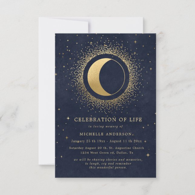 Invitación celebración de la vida de las estrellas azules de  (Anverso)