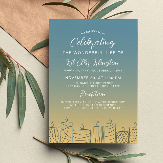 Invitación Celebración de la vida de las velas azules resplan (Subido por el creador)