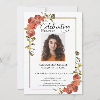 Invitación Celebración de la vida de mariposas Dahlia rojas F