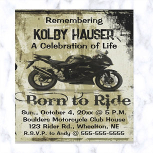 Invitación Celebración de la Vida de Motocicleta Editable